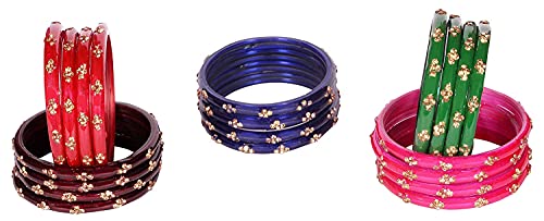 Image of NMII Fancy Glass Bangle Set For Women & Girls | Kada Bangles For Daily Use | Kaanch Ke Kade | Multicolor Kada Set | Chudi For Women | Fancy Women's Bangles For Wedding, Party & Gift