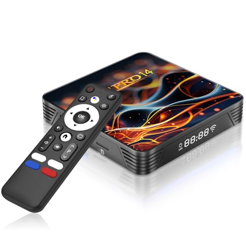 Android 14 TV Box, Quad-Core 64bit CPU with WiFi6 2.4G/5G Ethernet Support 4K8K HD Bluetooth USB3.0 H.265 3D Smart Android TV Box 2GB 16GB