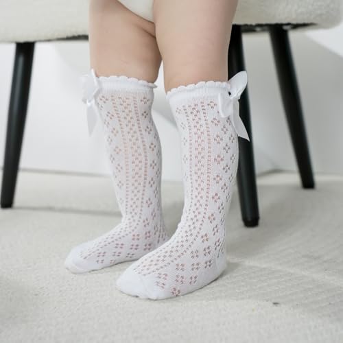 Baby Girls Knee High Socks Breathable Cutout Mesh Cute Bows Dress Socks Newborn Stockings Clothing Accessories3