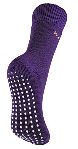 Image of THMO - Ladies Thick Cosy Thermal Slipper Bed Socks with Non Slip Grippers (4-8 UK, Purple)