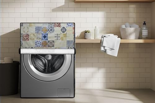 Image of Stylista Waterproof Front Load Washing Machine Cover Compatible for Haier 8 kg, Mosaic Pattern Yellow
