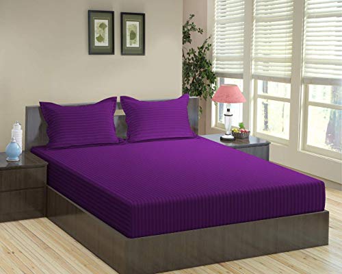 Image of Trance Home Linen 200 TC Pure 100% Cotton Bedsheet Set of 4pcs-(1 King Size Fitted Sheet + 1 King Size Flat Sheet and 2 Pillow Covers,Purple)