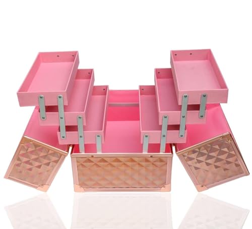 Image of Adson Professional Makeup Box Cosmetics Case Jewelry Organiser Vanity Make Up Storage Box Beauty Train Case Lockable with Keys (Marble Rose Gold)