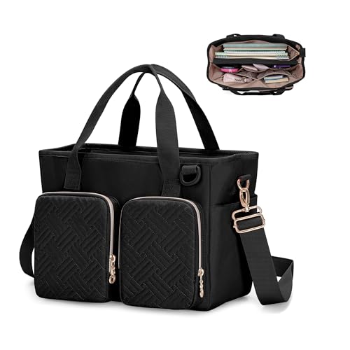 Teamoy Journal Supplies Storage Case, Journaling Supplies Planner Bag, Travel Organizer Holder for B5 Notebooks, Planner, Pens, and Journal Accessories, Black Quilted