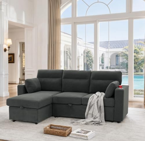 Image of KEIKI 82.5 inch Sleeper L Shaped Sofa with Pull Out Bed,