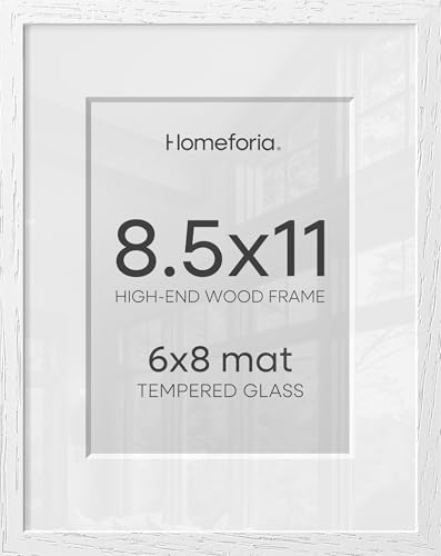 Image of Homeforia 8.5x11 White Oak Picture Frame, High-End Wood, 6x8 Mat, Glass | High End Solid Oak Wood, Tempered Glass, Acid-Free 6x8 Removable Mat, 8.5x11 Edge-to-Edge Display 11x8.5, Wall Kit, Set Of 2