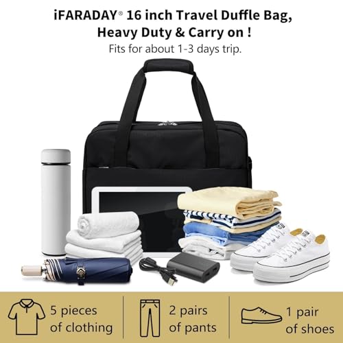 iFARADAY Carry on Duffle Bag for Travel - 16x7x12.5 Airline Approved Personal Item Travel Bag with Shoulder Strap for Men and Women (Black) image 5