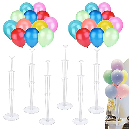 Árbol de Globos,CHENKEE Juego de 6 Soportes para Globos de Mesa Juego de Soporte para Globos herramienta Plástico con 50 Globos de Colores para Fiestas de Cumpleaños Bodas Vacaciones Decoraciones Cover