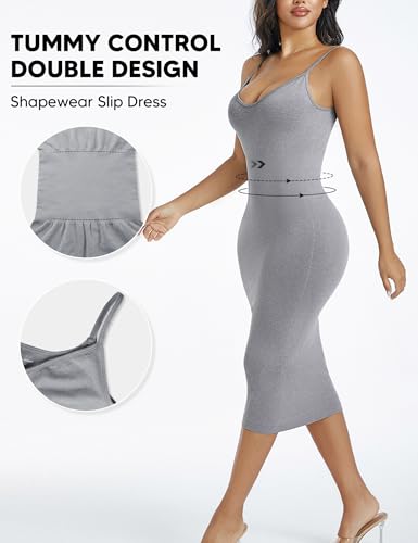 Image of Full Slip for Under Dresses Summer Bodycon Dress for Women Sleeveless Casual Party Shapewear Slip Midi Body Shaper Dress