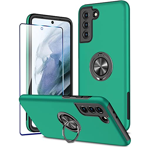 KRAFTCARE for Samsung S21 Case with Kickstand Ring and Screen Protector Shockproof and Anti Scratch 360 Magnetic Ring Holder Stand Phone Cover for Samsung Galaxy S21 - Dark Green