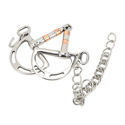 HERCHR Horse Stainless Steel Copper Twisted Wire Mouth D-Ring Snaffle Bit with Chain for 125mm Horse Mouth, Stainless Steel Copper Roller Mouth Eggbutt Snaffle Bit
