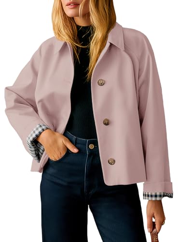 Image of Tankaneo Womens Cropped Trench Coat Lightweight Single Breasted Jacket Fall Windbreaker Fashion Outerwear