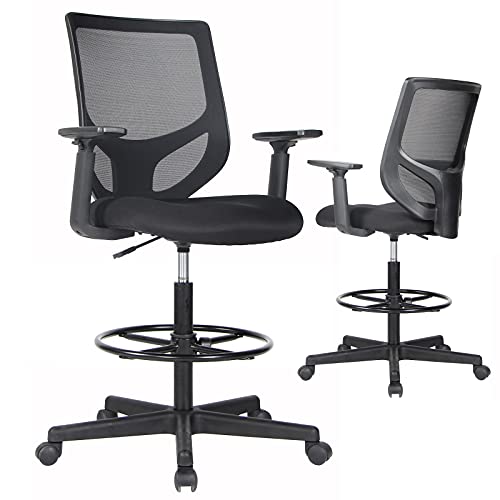 Drafting Chair, Tall Office Chair, Ergonomic Mesh Office Chair, Computer Table Task Chairs with Adjustable Armrests and Foot-Ring for Standing Desk