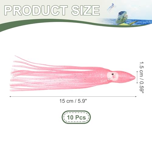 YELARXI Fishing Squid Skirts, Glow Soft Plastic Trolling Lures Luminous 5.9 x 0.6 Inch & 10 Pcs & Light Pink -Fitting for (Bass/Trout/Salmon/Saltwater/Fishing Bait) by YELARXI - Image 2