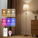 VARICART Smart Floor Lamp with RGBCW Color Change Bulb, Compatible with Alexa, Siri, Google Voice & App Control, Standing Lamp with Linen Shade, Tall Lamp for Living Room, Bedroom, Office,Black