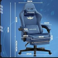 GTPLAYER Gaming Stuhl, Atmungsaktiver Bürostuhl, bürostuhl ergonomisch, Hochwertiger - Stoff, Ergonomischer PC Stuhl, 160° Verstellbare Rückenlehne und ausziehbare Fußstütze, Tragkraft 180 kg, Blau – Ansicht 3