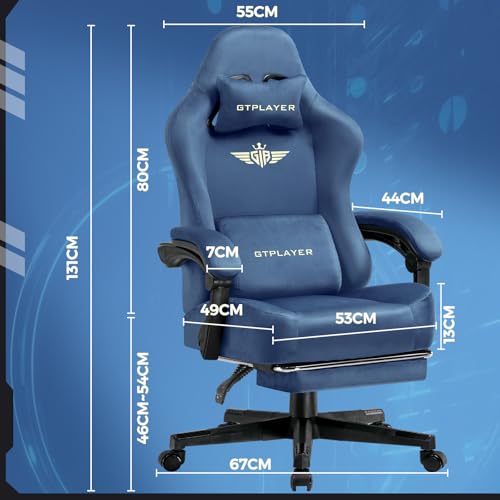 Image of GTPLAYER Gaming Chair Fabric with Pocket Spring Cushion, Big and Tall Gamings Chairs 350LBS High Back Computer Chair with Footrest for Adults Lumbar Support Swivel Game Chair for Office Gaming Blue