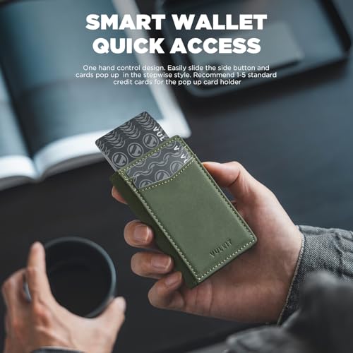 Image of VULKIT Men's Slim Wallets Pop Up Card Holder RFID Blocking Metal Wallet Minimalist Design Holds Up to 11 Cards, G2-Frosted Green (Magnetic Closure), One Size, Minimalist