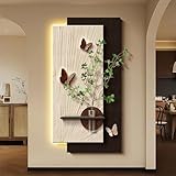 GSATREY Decorazione Murale in Pietra Arenaria 3D, Luce Decorativa a LED da Parete, Vaso di Vetro Riempibile d’Acqua e Farfalle, per Ingresso(Brown-2,50 * 100cm/19.7 * 39.4in)