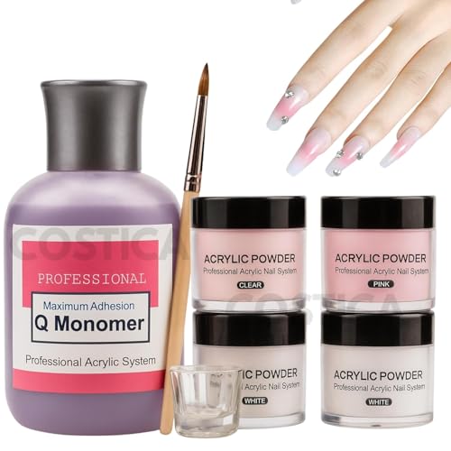 Professional Acrylic Nail Extension Kit with Powder, Monomer, Dappen Glass, Carving Pen, 7 Pieces {7 RUDO}