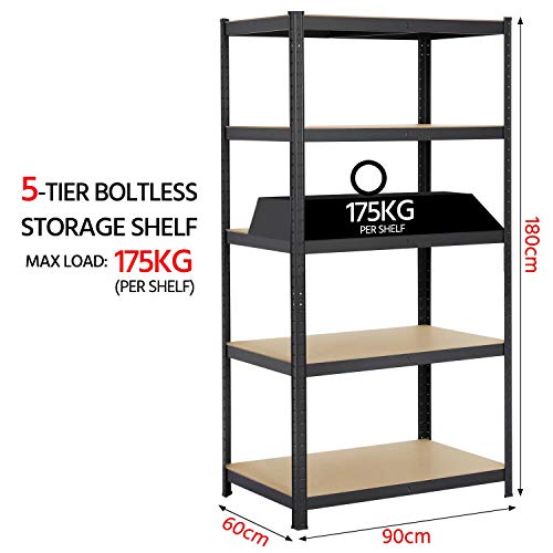 Yaheetech Heavy Duty 5 Tier Garage Shelving Units Metal Storage Shelves Shed Utility Rack,180cm x 90cm x 60cm,175KG Per Shelf,Black - Image 4