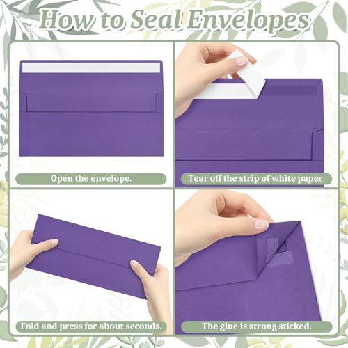 Image of 200 Pcs #10 Purple Envelopes Letter Size Self Seal, Business Envelopes