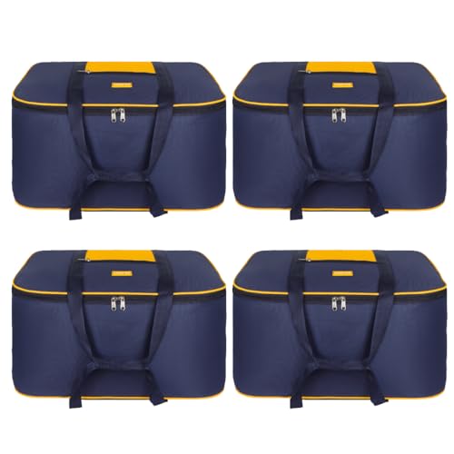 Image of M MEDLER STG 85 Liters Large Underbed Storage Bag Moisture Proof Cloth Organiser with Zippered Closure and Handle (Blue - yellow), (58x48x30cm) Rectangular- PACK OF 4