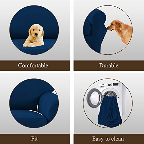 Image of Easy-Going 4 Pieces Microfiber Stretch Recliner Slipcover - Spandex Soft Fitted Sofa Couch Cover, Washable Furniture Protector with Elastic Bottom for Kids, Pet(Recliner, Navy)