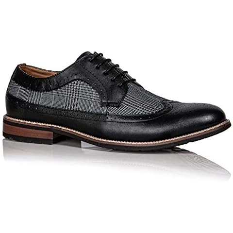 Metrocharm MC316 Men's Plaid Perforated Wing Tip Lace Up Dress Oxford Shoe (9, Black) Cover