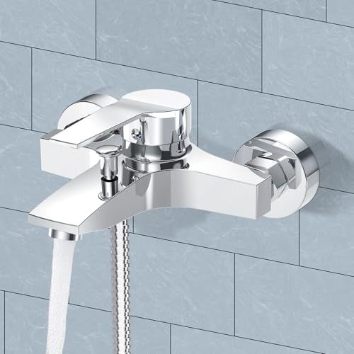 LADOKEE Badewannenarmatur, Wasserhahn Badewanne mit G1/2\"-Anschluss, Einhebel Mischbatterie Badewanne Chrom, Dusche Armatur H59 Messing Wandmontage Aufputz,Badarmatur für Badezimmer