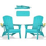nevilywood Folding Adirondack Chair - Extended Ergonomic Backrest, Cup Holder - Easy Assembly - Durable HDPE Plastic, Weather Resistant & Maintenance-Free - Lawn, Patio, Deck Supports 380lbs Aruba