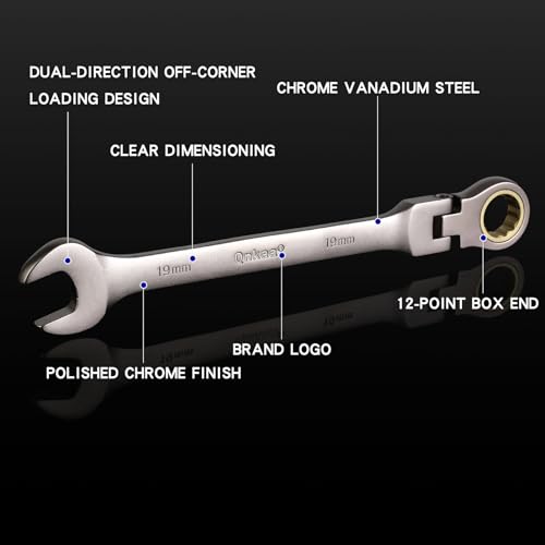 Qnkaa QUKAA Flexible Ratcheting Wrench Set 12Pcs Metric 8-19Mm Flex-Head Spanner Gear Ring Ratchet Combination Wrenches Kit thumb #5