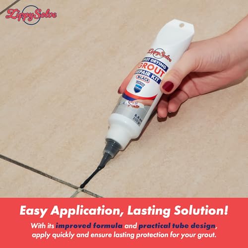 Image of Tile Grout, Repair Kit, Restore & Renew Tile Joints Line, Fast Drying Tile Grout Paint Squeeze Tube for Bathroom Shower Kitchen Floor, Waterproof (8.8 oz, Black)