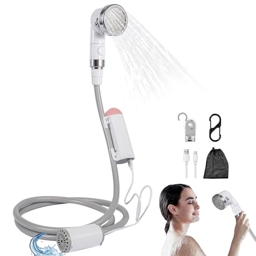 GZRLVVIN Camping Shower, Portable Shower Pump Power by Rechargeable Battery with Led Light, Portable Shower for Camping, Multiple Spray Camp Shower Head for Outdoor Camping, Hiking, Traveling & Beach