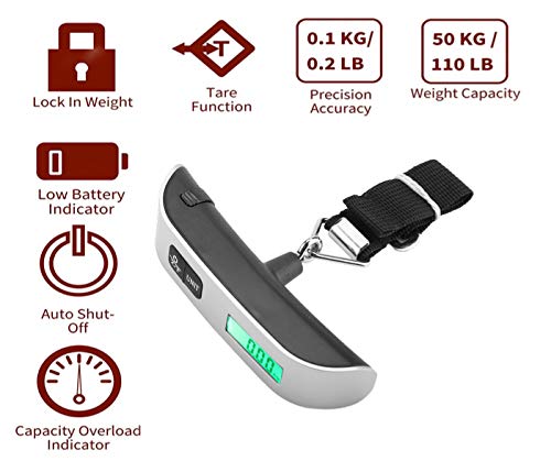 Miniatura 3 de Báscula de peso portátil digital para equipaje mini tamaño LCD digital digital colgando básculas portátil gancho balanza máxima carga 1102lbs