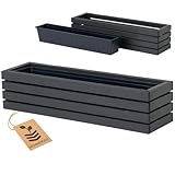 HOMERZO Holz Pflanzkasten Blumenkasten rechteckig – braun imprägniert, mit herausnehmbarem Kunststoff-Einsatz – Pflanzkübel für Balkon, Garten & Terrasse (Horizontal-anthrazit, 86x23 H20)