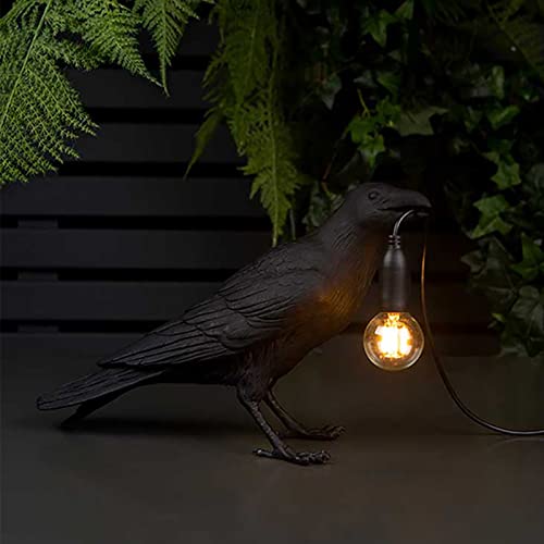 Image of Raven Bird Lamp,Vintage Resin Crow Lamp with E14 Blub, Wall Mounted Gothic Wall Sconce Night Light Fixture with Plug in Cord for Living Room Bedroom Art Deco