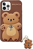 Yatchen for iPhone 15 Pro Max Case Kawaii Phone Cases,Cute Cartoon Bear Phone Case with Keychain Teddy Bear Phone Case 3D Soft Silicone Shockproof Protector Women for iPhone 15 Pro Max