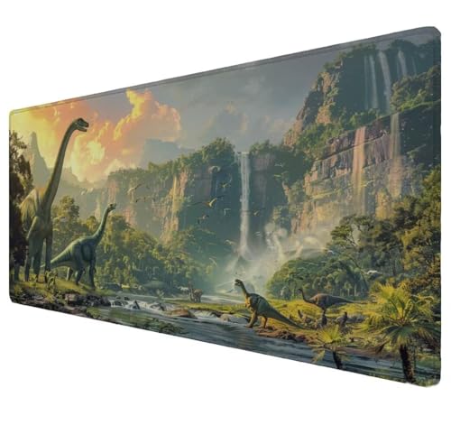 Tapis de Souris 1000x500x3mm Dinosaure Paysage Bord Cousu et Surface Imperméable Tapis Souris Base en Caoutchouc Antidérapante Améliore la Précision, pour Divers Ordinateurs, Bureau, Maison Z-575