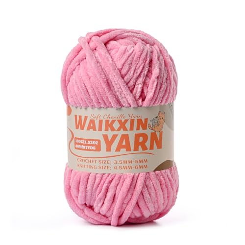 Image of (Deep Pink) Super Soft Fuzzy Chenille Chunky Yarn for Crocheting, 100g (87yds) Velvet Fluffy Amigurumi Yarn for Hand Knitting Baby Blankets Weaving Craft