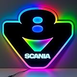 Plaque Lumineuse Camion Scania V8 – Fond de Cabine LED Rouge 5V /12V/24V Allume-Cigare – Effet Miroir – Télécommande Incluse – Accessoire Décoratif Routier Stick Olivier