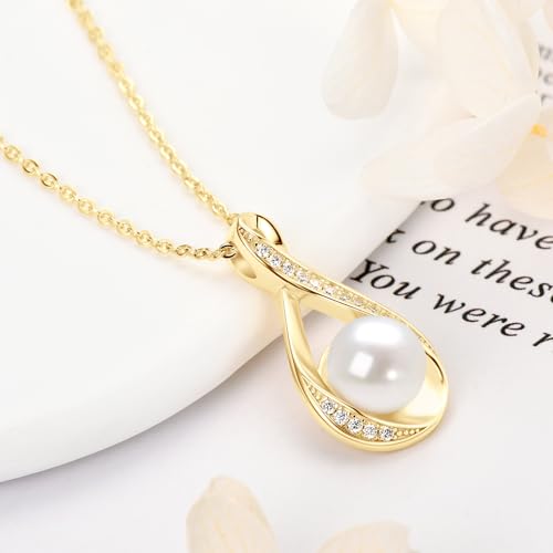 DENGGGUANG Freshwater Pearl Pendant Necklaces for Women, Sterling Silver Infinity Single Pearl Necklace with Shiny Moissanite Wedding Jewelry Gift for Bride Bridesmaid2