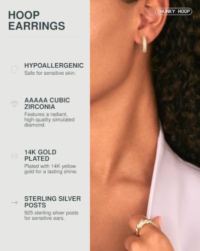 Image of PAVOI 14K Gold Plated Cubic Zirconia Chunky Hoop Earrings for Women