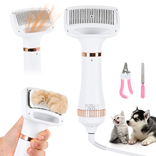 Upgraded Dog Hair Dryer With Slicker Brush,2 in 1 Professional Dog Brush for Grooming,One-Button Hair Removal,3 Heat Settings,Furry Drying Blower for Small Large Pet Cat Dog