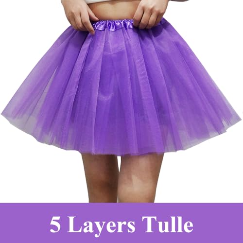 Women's 5-Layer Tulle Tutu Skirt, Adult Dance Ballet Tulle Dress,Teens Halloween Cosplay Running Tutu