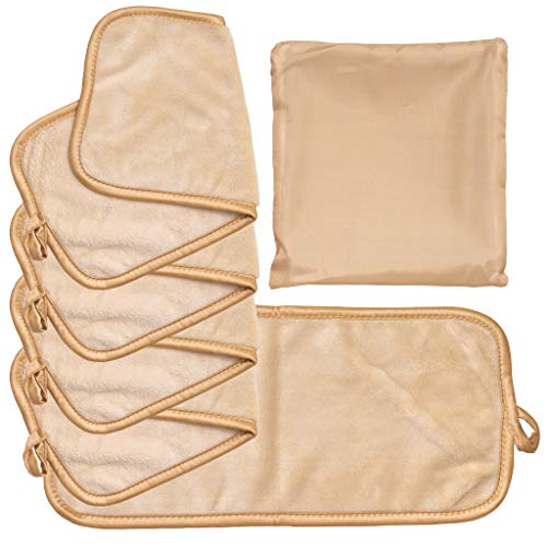 FreshFace Makeup Remover Cloth - 5 Piece - Reusable Microfiber Towel for Mascara, Eye Makeup, Lipstick and More by Campanelli (Champagne)
