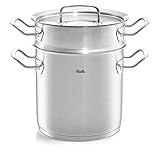 PRAKTISCH: Eine angenehme Grifftemperatur während des Kochens bieten die großen Kaltmetallgriffe. Ein extra breiter Schüttrand garantiert einfaches, präzises und kleckerfreies Aus- und Umgießen von Flüssigkeiten – auch ohne Messbecher
