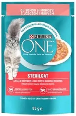 PURINA ONE Kısırlaştırılmış Kediler İçin sos icerisinde SOMONLU ve HAVUCLU mini filetolar Yaş Kedi Maması 85 Gram, 48 Adet