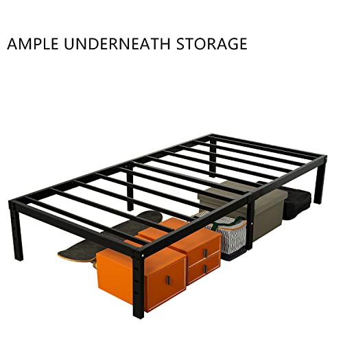 Image of Wulanos Twin Size Bed Frame 18 inches Tall, 3500lbs Heavy Duty Metal Platform with Steel Slats Support, No Box Spring Needed, Sturdy and Noise-Free, Black