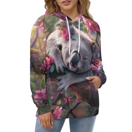 Sweat à capuche koala rose confortable contre le froid en taille S